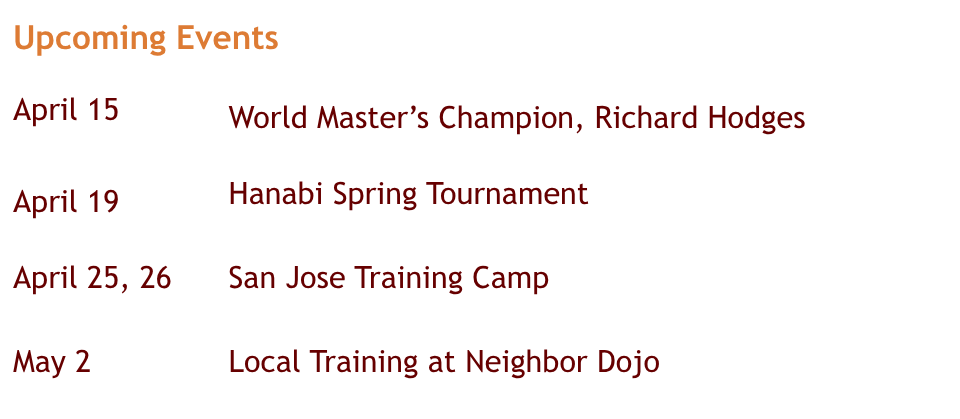Feel free to contact us at: 510-604-6640 or info@hanabijudo.com.