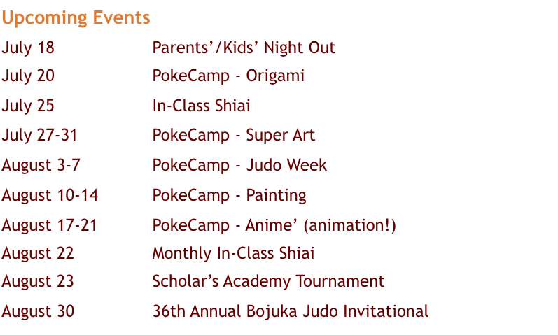 Feel free to contact us at: 510-604-6640 or info@hanabijudo.com.