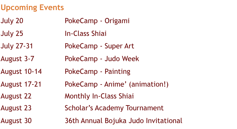 Feel free to contact us at: 510-604-6640 or info@hanabijudo.com.