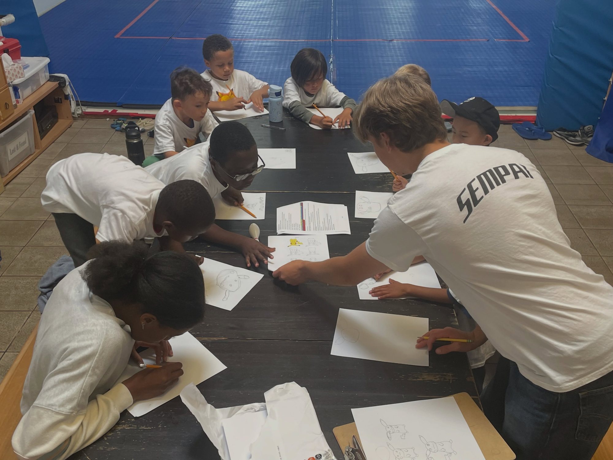 Hanabi camp floor activity — Hanabi Judo, Albany CA